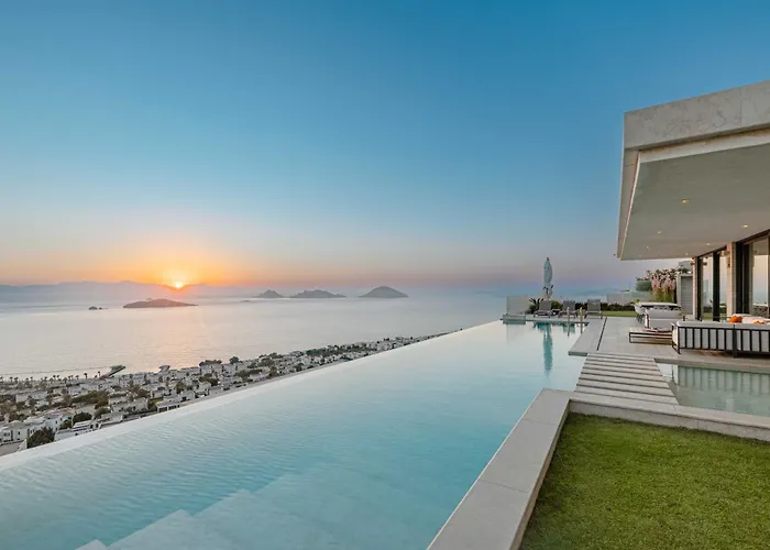 Villa View Bodrum Infinity Pool Sunset Over Greek Islands Private Concierge Breakfast Up To 10 Guests